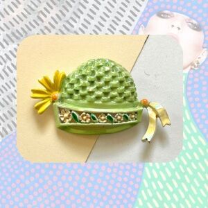 vintage green charming floral hat brooch pin